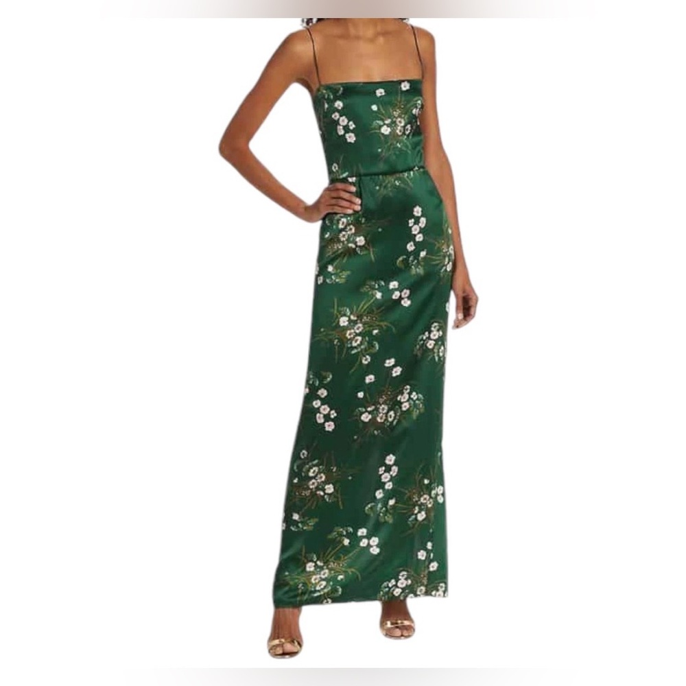 Reformation Frankie Silk Maxi Dress Size 2 Green Floral Sleeveless - Picture 11 of 12